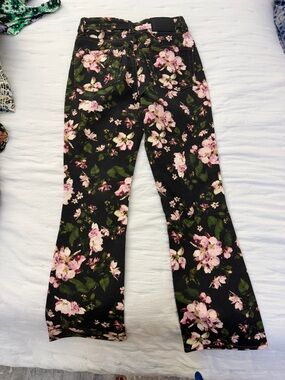 ERDEM Black Floral Wide-Leg Jeans with Pink Blossoms